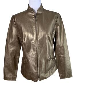 B by Bernardo Siz M Full Zip Genuine Leather Jacket Metallic Bronze Lined Fitted